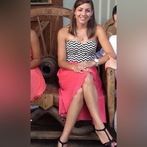 Hi-low Coral Zig Zag Strapless Dress